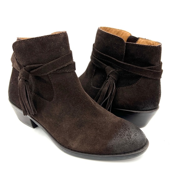 Sofft Tamala Bootie Dark Brown Suede Fringe Tassel Boho Size 8 - Picture 1 of 11